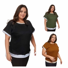 Blusa Plus Size com manga curta canelado