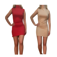 KIT C/2 Vestidos Gola Alta Canelado - loja online