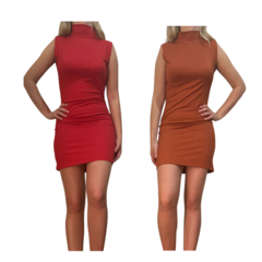 KIT C/2 Vestidos Gola Alta Canelado - loja online