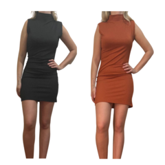 KIT C/2 Vestidos Gola Alta Canelado - loja online