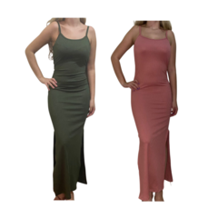 KIT C/2 Vestidos Longo Canelado com Fenda - loja online