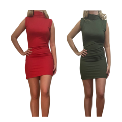 KIT C/2 Vestidos Gola Alta Canelado - loja online