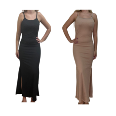 KIT C/2 Vestidos Longo Canelado com Fenda - loja online