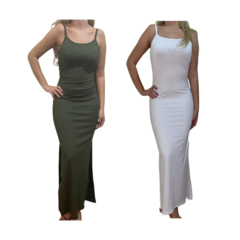 KIT C/2 Vestidos Longo Canelado com Fenda - loja online