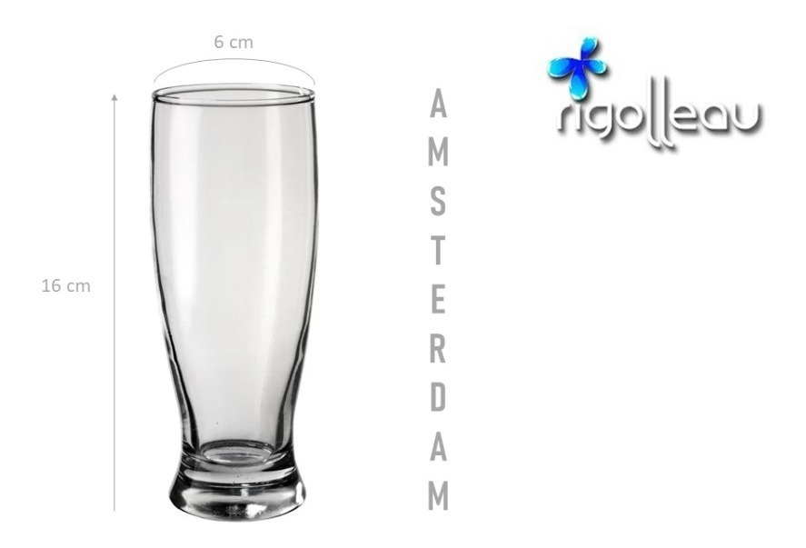 VASO DE VIDRIO TRANSPARENTE RIGOLLEAU TRAGO LARGO 400ML NOA CUADROS