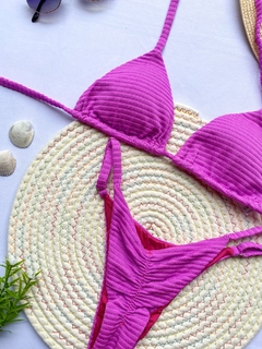 Conjunto Cortiniha Santorini Fucsia - Estrela do Mar Beach Wear