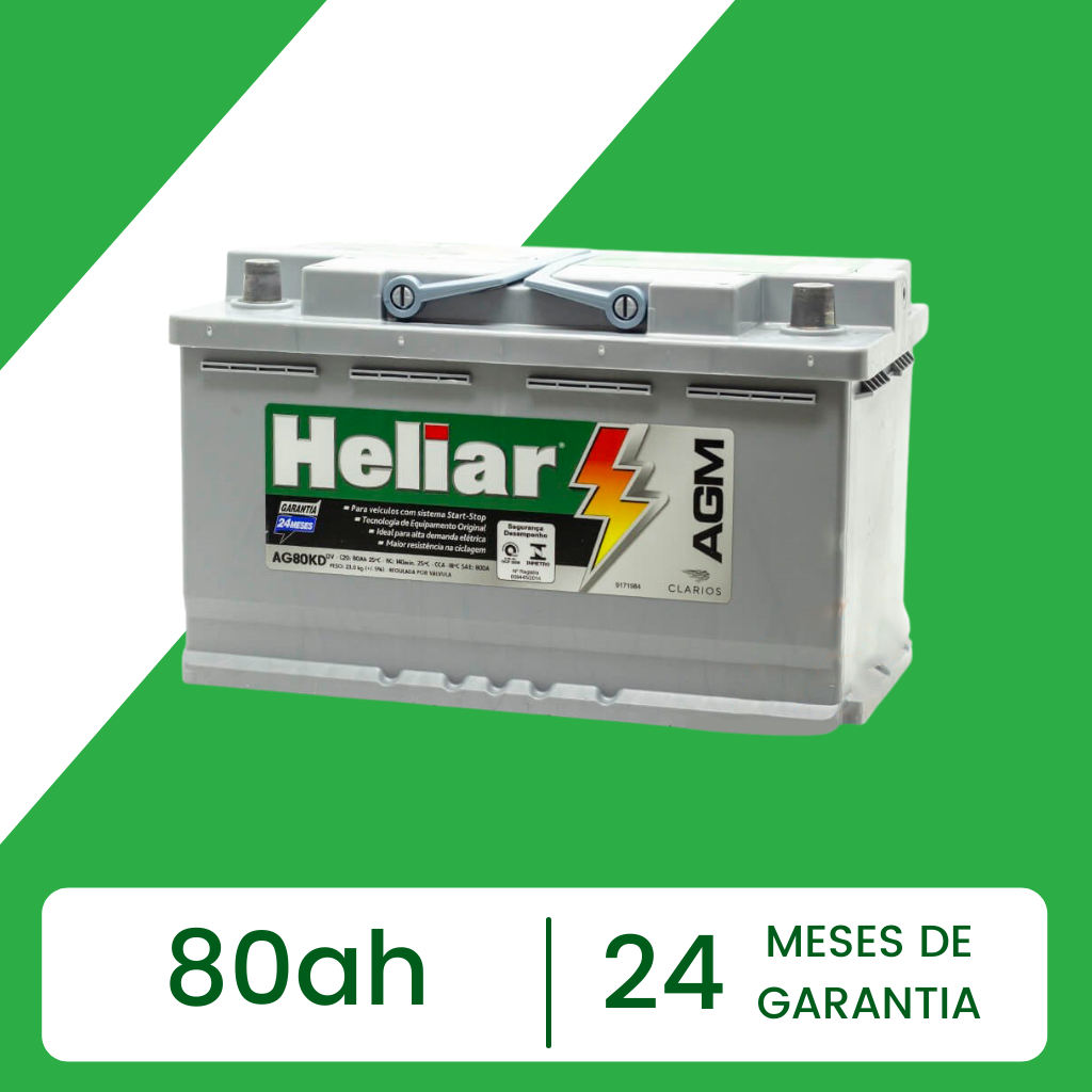 Bateria Heliar AGM 80Ah – AG 80KD, Reis Baterias