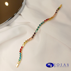 Pulseira riviera com pedras de zircônia coloridas