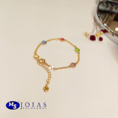 Pulseira pedras de acrílico coloridas