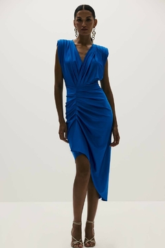 Vestido Midi Liso Acetinado Com Drapeado - comprar online