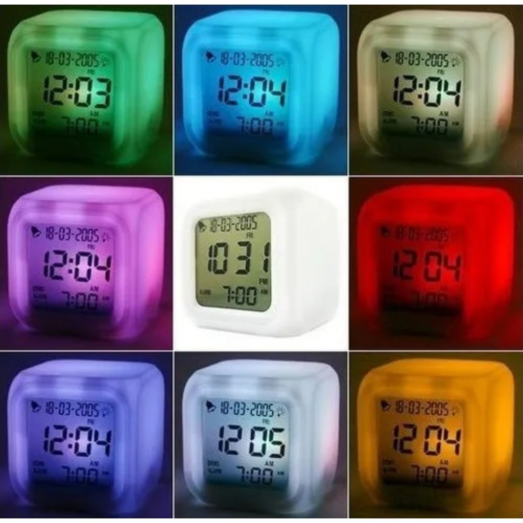 Reloj Despertador Luz Led 7 Colores Alarma Temperatura Fecha