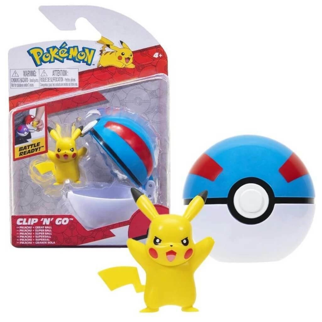 Juguete Coleccionable Pokemon Clip N Go Importado Pikachu + Superball Azul