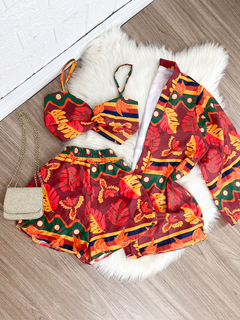 Trio: cropped + short + kimono na internet