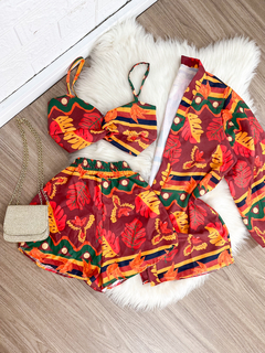 Trio: cropped + short + kimono na internet