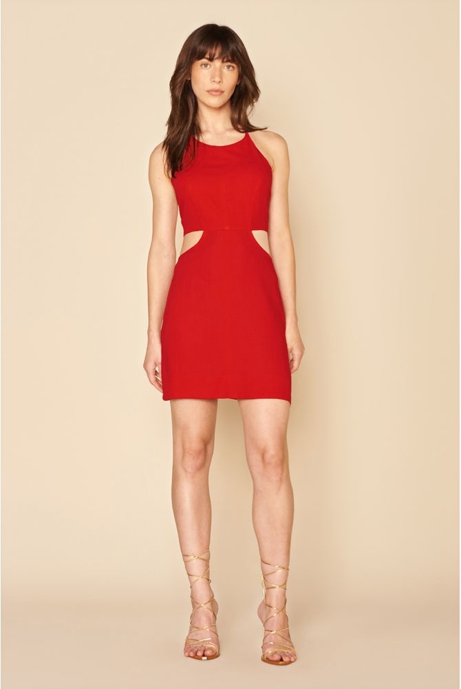 VESTIDO CURTO LINHO VERMELHO MY PLACE FEMININO