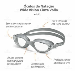 Óculos de Natação Adulto Wide Vision Prata - Vollo - Gelotti Sports