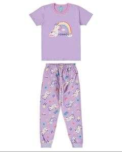 Pijama longo menina - Acredite - Unicórnio - roxo-claro