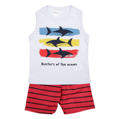 Conjunto Be Fun regata Hunters of the ocean - tubarões + bermuda tactel 2069