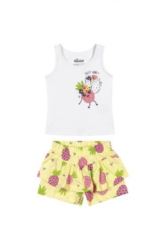 Conjunto feminino infantil estampado branco e amarelo 211190 - comprar online