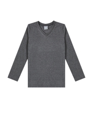 Camiseta tradicional - manga longa - gola em V - cinza - comprar online