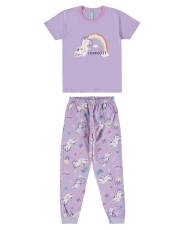 Pijama longo menina - Acredite - Unicórnio - roxo-claro - comprar online