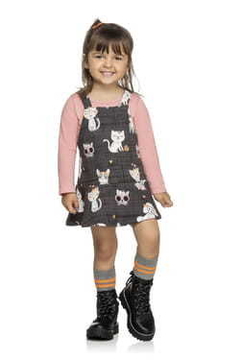 Vestido infantil com blusa, estampa gatinhos 231621