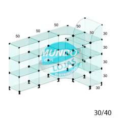 Balcão Caixa em L De Vidro Modulado 150x1,00x1,00x0,30cm