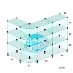 Balcão de Vidro em L invertido - 2,00 x 1,00 - 1,00cm altura profundidade 30cm