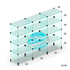 Balcão de vidro modulado para loja 1,50 x 1,10 x 0,30 metros