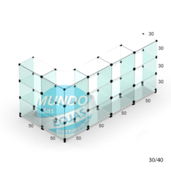 Balcão de Vidro Modulado em L - 2,00 x 1,00 - 1,00cm altura profundidade 30cm
