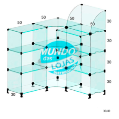 Balcão Caixa em L De Vidro Modulado 100x1,00x1,00x0,30cm