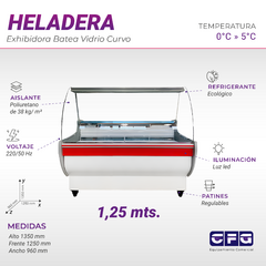 Heladera Exhibidora Batea Vidrio Curvo 1.25 M / ECO-BEP1250 - comprar online