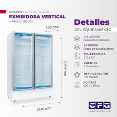 Heladera Exhibidora Vertical 2 Puertas Motor Inferior PERSONALIZABLES / ECO-EV2P1240MI - CFG Equipamientos Comerciales