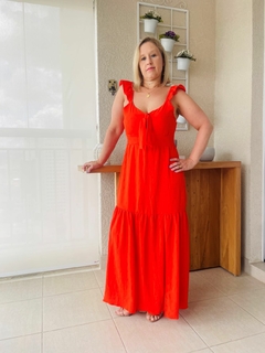 Vestido Longo Laranja com Alça Babado