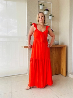 Vestido Longo Laranja com Alça Babado - comprar online