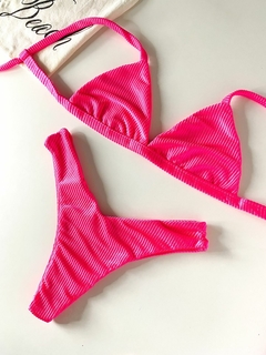 Biquíni basic rosa neon canelado - comprar online