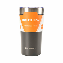 Vaso térmico KUSHIRO gris de 500 ml, ideal para mantener bebidas calientes o frías.