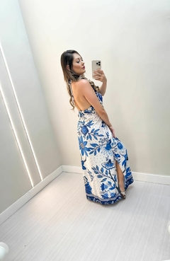 Vestido Floral - branco com azul - comprar online