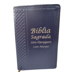 Bíblia Evangélica com Letra Hiper Gigantes com Harpa capa Masculina - Letras Bem Grandes com Indice - Cor Azul