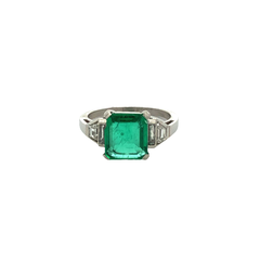 Emerald and Brilliant 950 Platinum Lady Ring