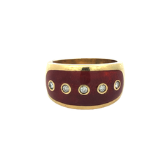 18K Gold Ring with Diamonds and Enamel