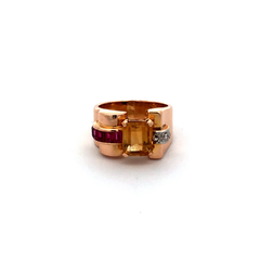 Exclusive 18 kt gold chevallier ring with ruby and diamond citrine