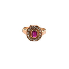 18 Kt Gold Ring Natural Ruby Diamonds