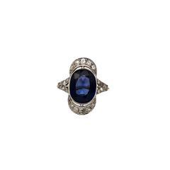 Lady's Ring 18kt Gold and Platinum 950. Blue Sapphire and Diamonds - Joyería Alvear