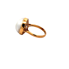 Unique 18 Karat Gold Ring with Central Natural Pearl - buy online
