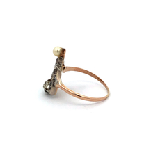 French Art Nouveau ring with natural pearl and 1 ct diamonds - Joyería Alvear