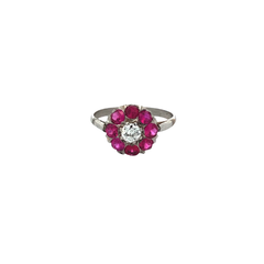 Unique platinum rosette ring 950 rubies and diamonds - Joyería Alvear