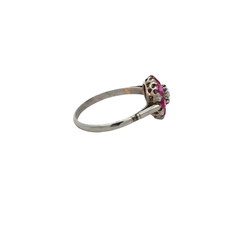Unique platinum rosette ring 950 rubies and diamonds - online store