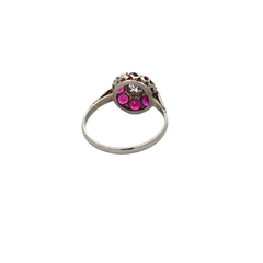 Image of Unique platinum rosette ring 950 rubies and diamonds