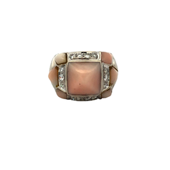 Anillo Oro 18 Kt Coral Piel De Ángel Brillantes Certificado